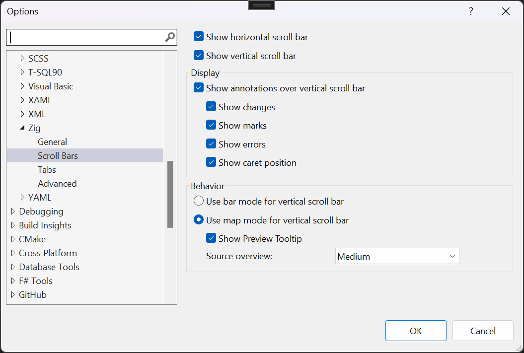 Tool Option Text Editor Zig. Scroll Bar