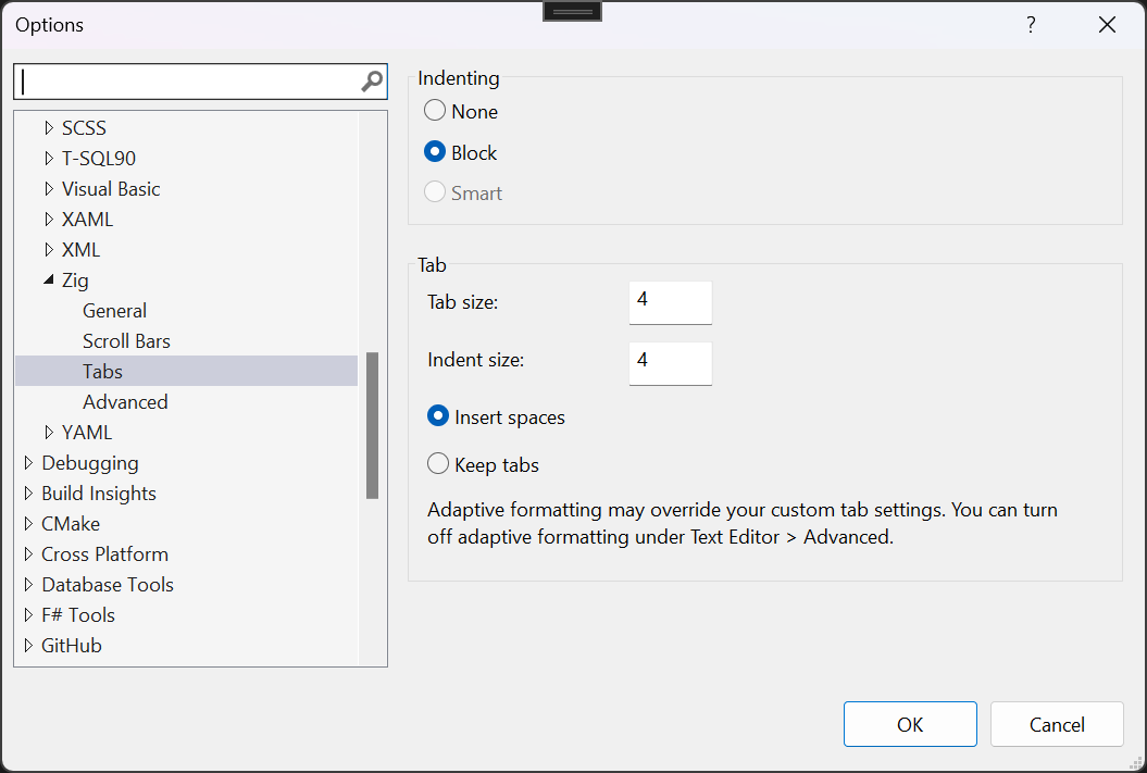 Tool Option Text Editor Zig Tabs